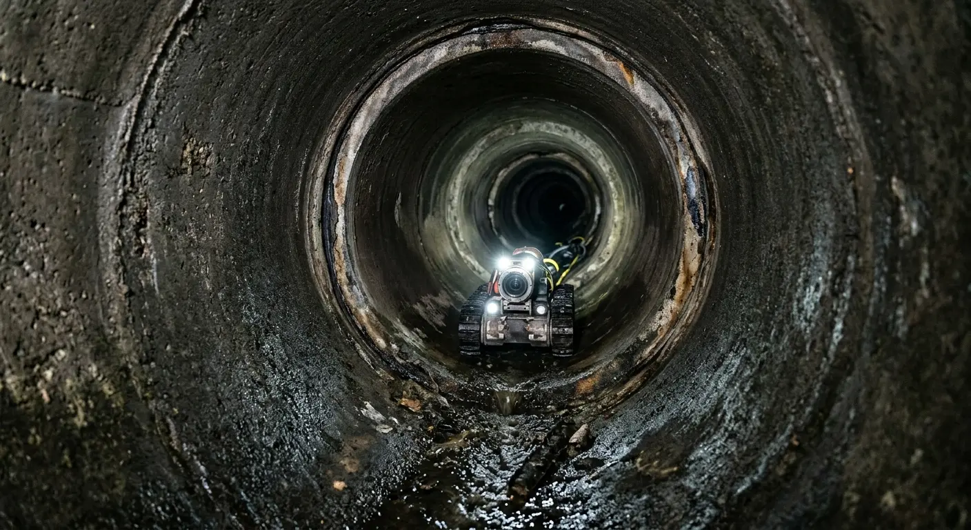Robotic sewer camera inspecting pipe interior for Sewer Line Cleaning in Nuevo